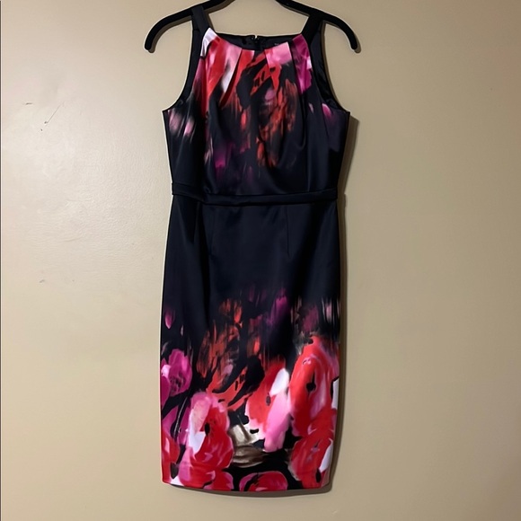 Tahari Black and Pink Halter Sheath Midi Dress - Picture 1 of 15